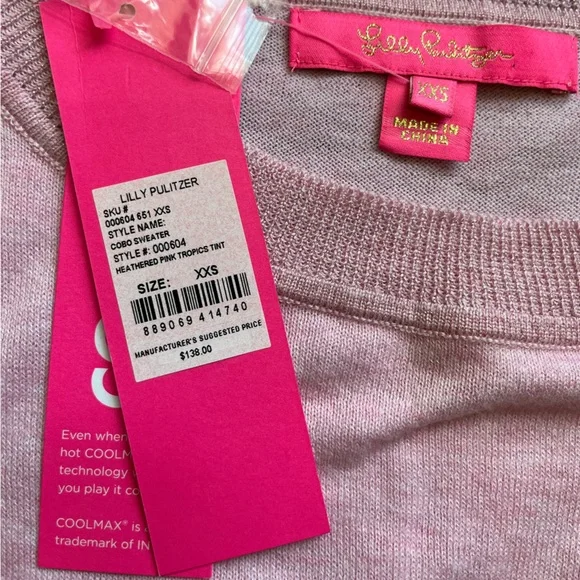 New Lilly Pulitzer pink Cobo oversized cool max light weight twee sweater. XXS - Picture 7 of 14